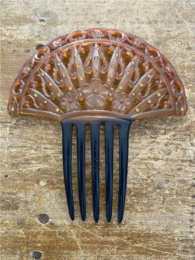 Antique Victorian Detailed Hair Comb/Accessory w Amber Rhinestones